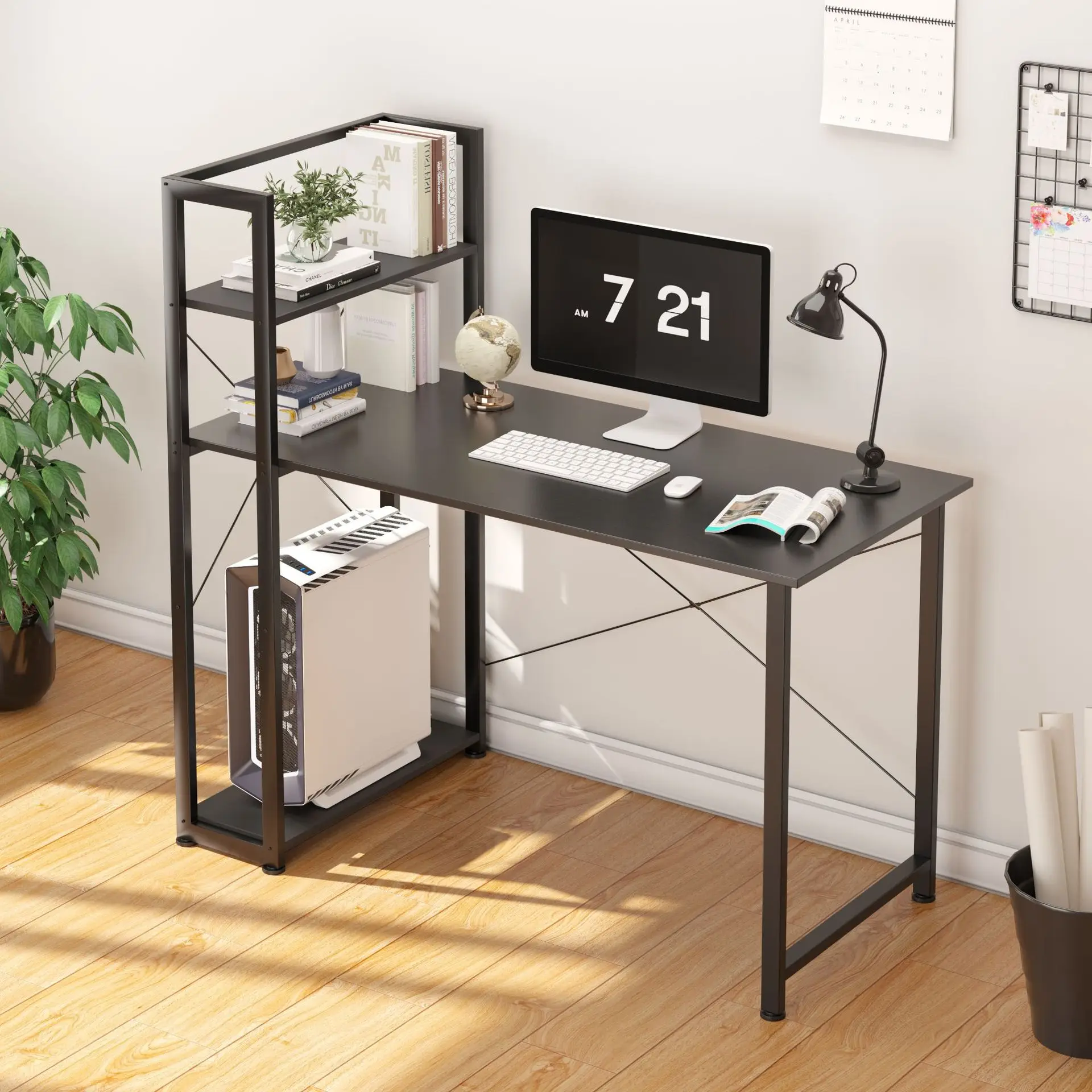 @#Iron Art Desk and Bookshelf All-in-one Combination of Home Office Writing Desk