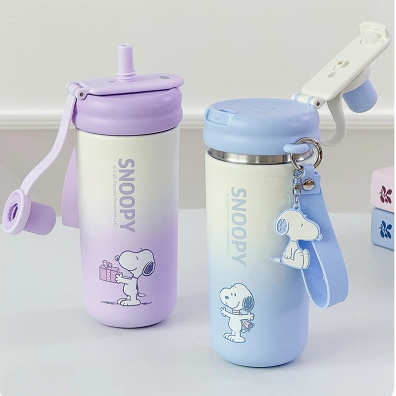 

Snoopy Stainless Steel Insulated Travel Mug Gradient Color Dual Drink Cup Cute Aesthetic Portable Bottle For Women Students