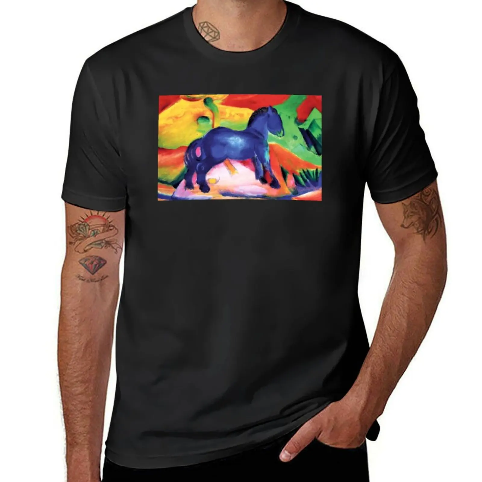 Franz Marc - Little Blue Horse T-Shirt animal prinfor boys Aesthetic clothing plain blanks men t shirt