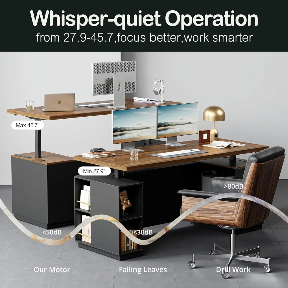 Home Office Furniture Set, 70" Electric Standing Desk with 2 Wide File Cabinet, AC/USB, Mobile File Cabinet with Lockable Wheels