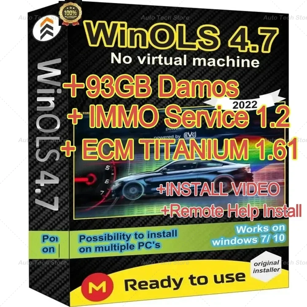 4 IN 1 ECU Programming Tool Winols 4.7 Software+ 93GB Damos Files +ECM TITANIUM 26100+ Immo Service Tool V1.2+Install Video Guid