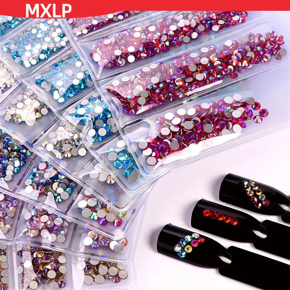 All colors 1200pcs Mix Sizes Crystal AB Non Hotfix Flatback Strass Glitter Nail Art Rhinestones For Clothing Nail Art Decoration