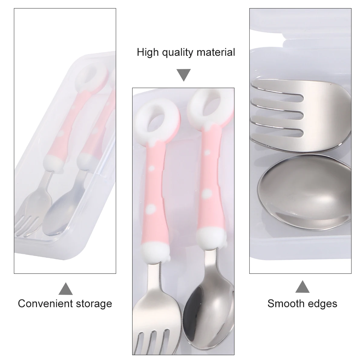 

1Set Baby Feeding Spoon Fork Set Toddler Training Tableware Cartoon Design Easy Carry Storage Box Dirt Resistant