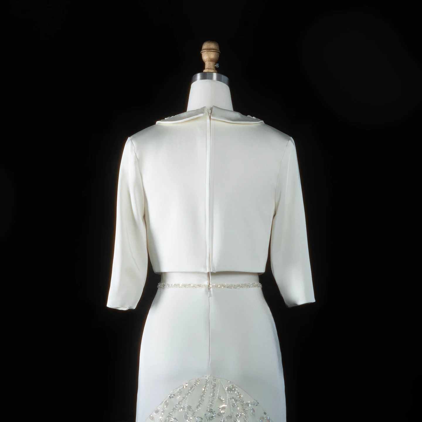 Sharon Said Beige Satin Zweiteiliges Abendkleid mit schweren Pailletten, floralen Perlenstickereien, A-Linie, formelle Partykleider SS214, maßgeschneidert – Detail 12
