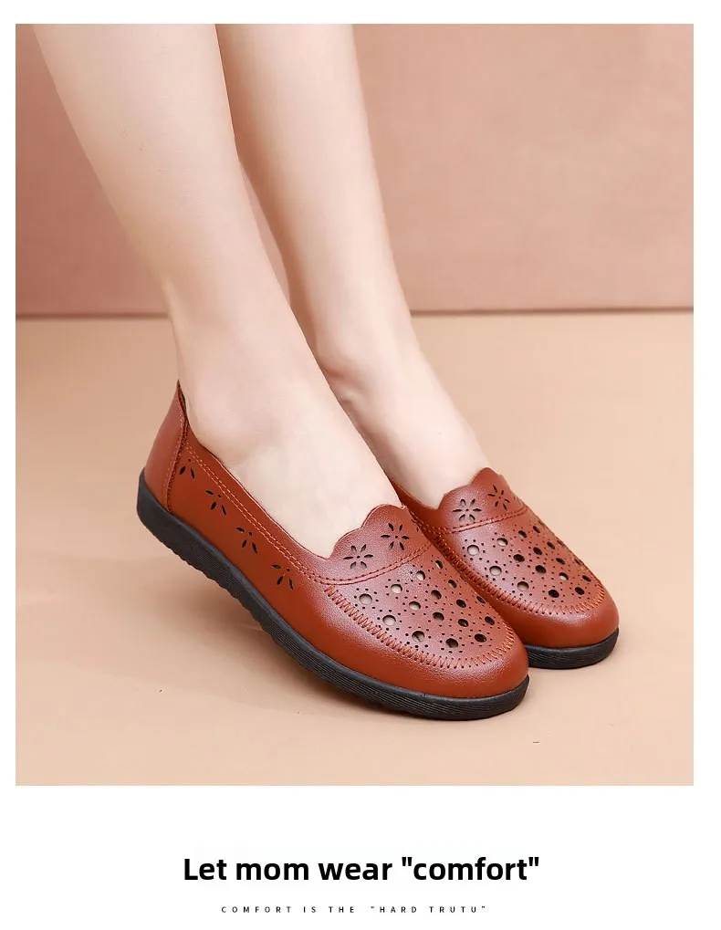 Sandalen Sommer Komfort Baotou Weiche Sohle Mutterschuhe Flache Sohle Damenschuhe Lochlederschuhe Schuhe für mittlere und ältere Altersgruppen – Detail 25