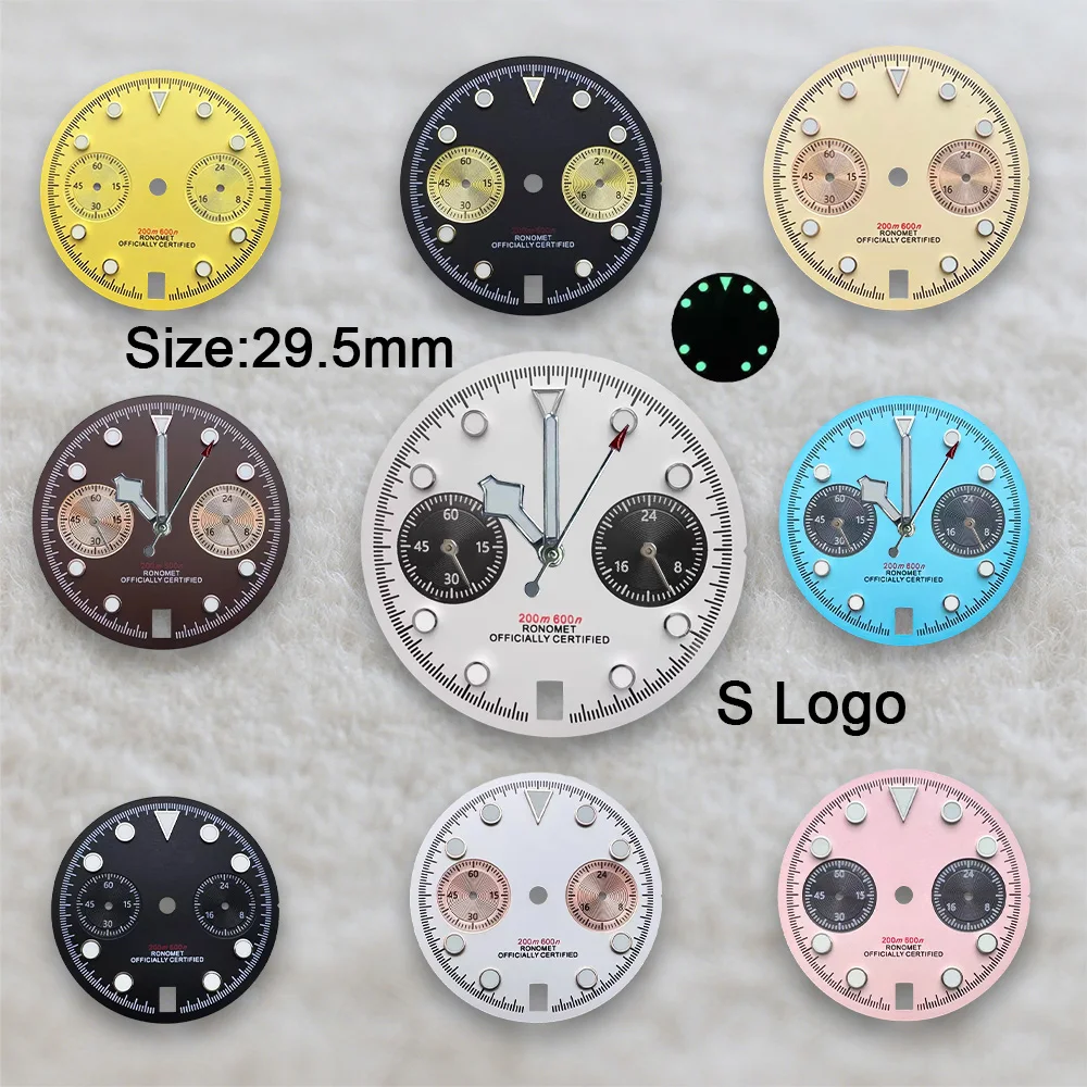 New 29.5mm S Logo DTN Panda Dial Suitable For VK63/VK64 Movement Green Lminous Matte Quality Watch Modification Accessories