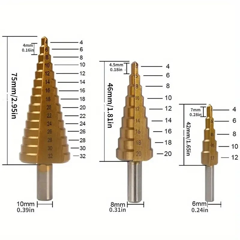 Straight Groove Pagoda Drill Drilling Tool Accessory Set 6pcs Step Drill Bit Set Titanium Milling Cutter Plated Hexagonal Shank