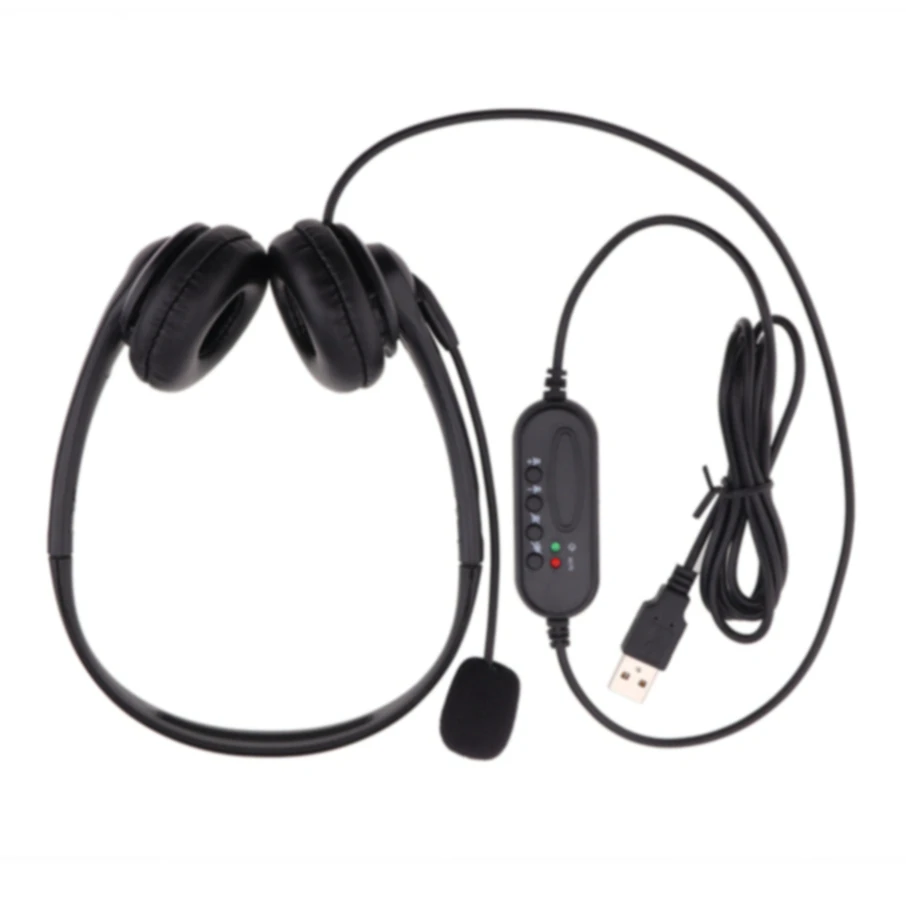 

100pcs Universal USB Headset Noise Cancelling Wired Headphones With Microphone For Laptop Computer PC Earphones