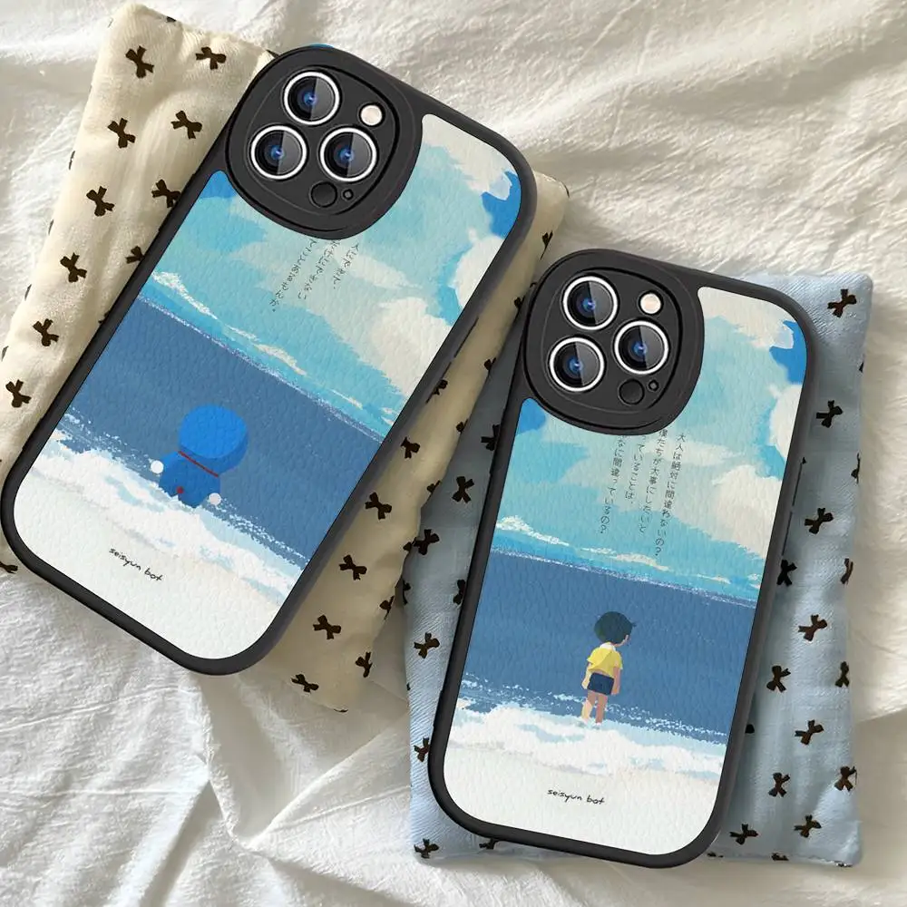 Cartoon D-Doraemons Phone Case For IPhone 16 15 14 11 12 13 Pro Max Plus Back Leather Shell