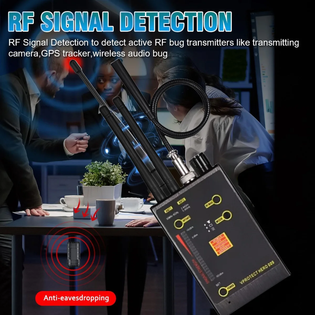 Advanced Anti Spy Detector, 4-in-1 GPS Tracker Finder Hidden Camera Detector for Car Hotel, 1MHz-12GHz RF Magnetic Detection