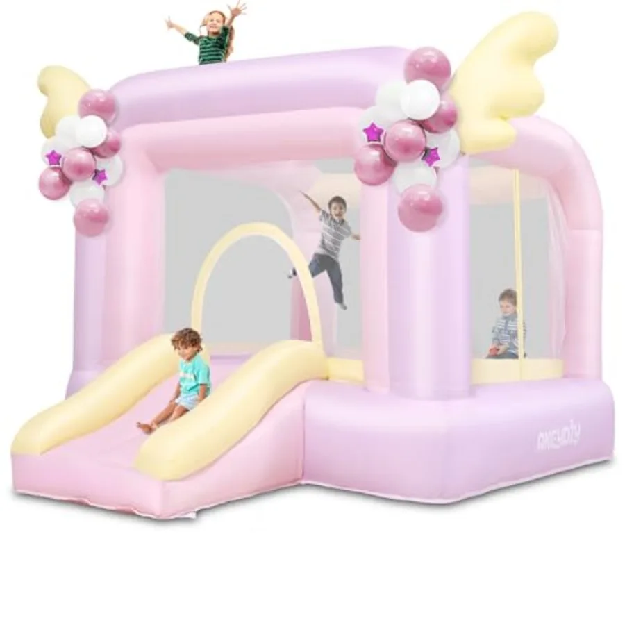 Maison gonflable de rebond pour enfants, maison de saut Macaron 106 ''x 85'' x 80'', avec toboggan, ballons, ensemble de balles de capture, ballon de plage, Ba