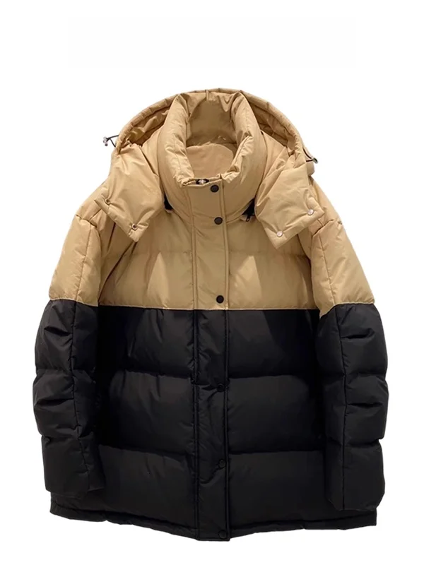 

Модная утепленная хлопковая куртка с капюшоном для женщин, новая зимняя модель с лоскутным дизайном, свободного кроя, хлопковое пальто-пуховик