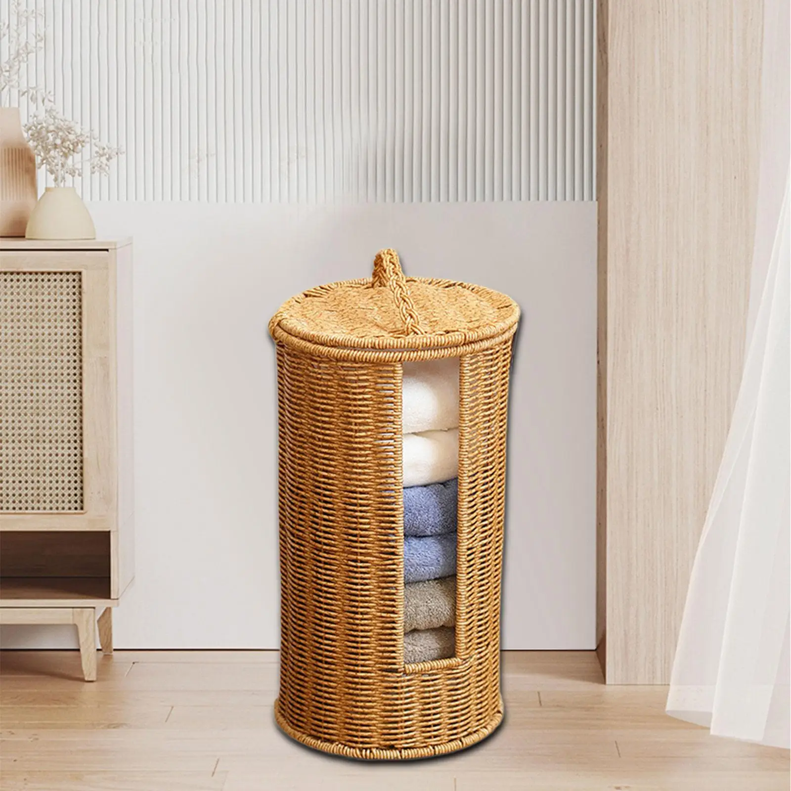 

Toilet Roll Storage Holder with Lid Multipurpose Lightweight for 3 Rolls Sturdy Waterproof Accessories 6.9x15inch Free Standing