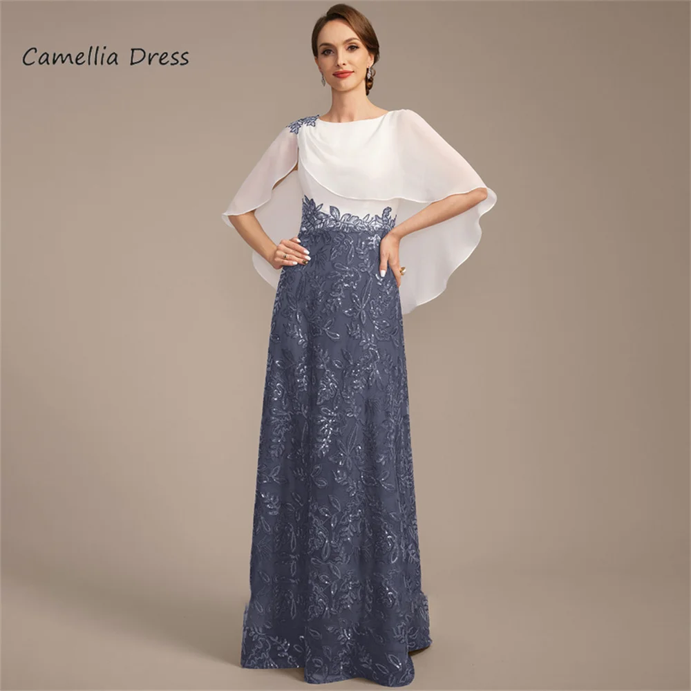 Vestido de chiffon para a mãe da noiva, vestido de chiffon com rendas e lantejoulas, sem mangas, com um pescoço scoop, novo design