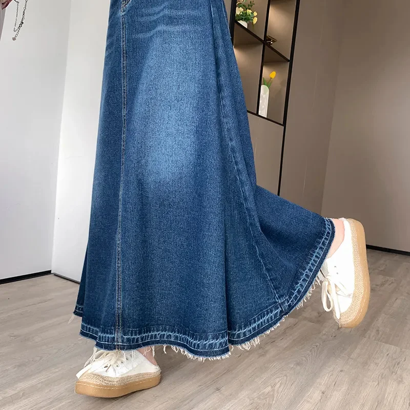 

M-6XL Oversized High waisted Denim Skirt Summer Thin Drape Half length A-line Umbrella Skirts Casual Clothing With pockets XQ301
