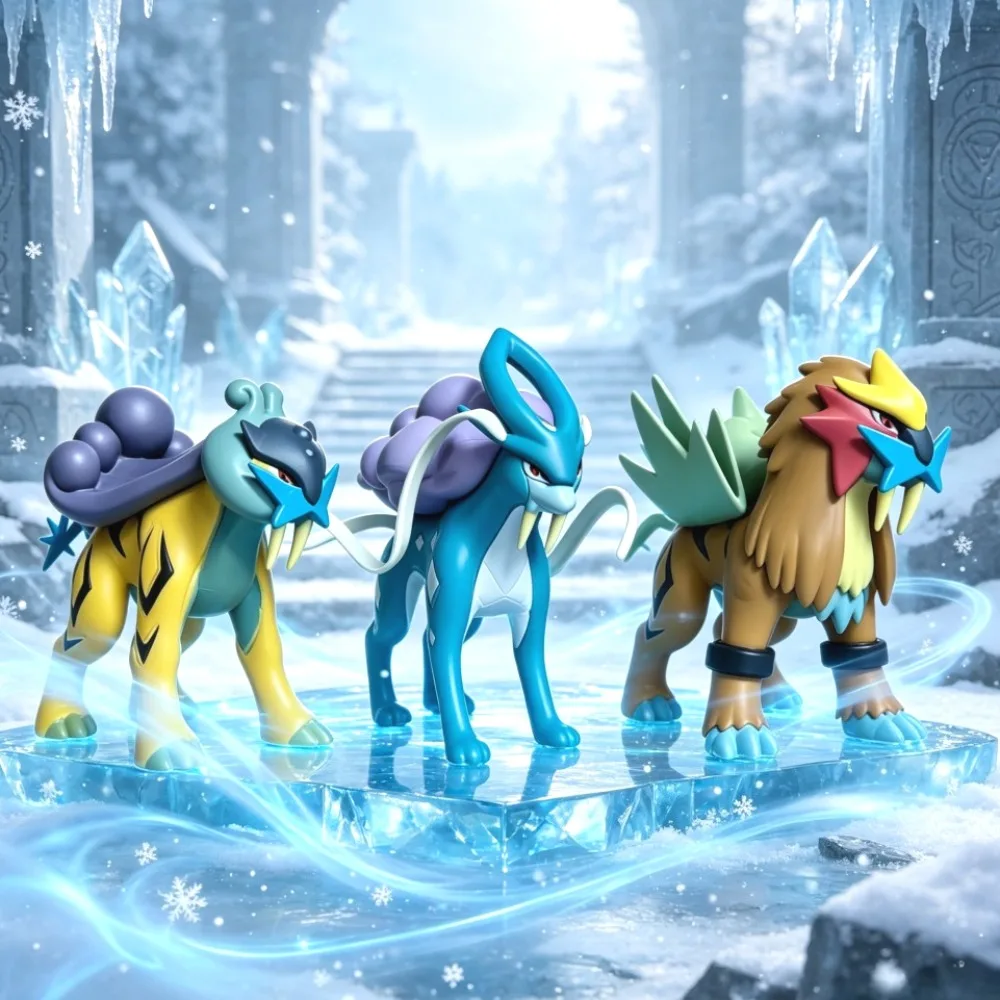 10-11cm Anime-Figur Maßstab World Suicune Entei Raikou Pokémon Actionfiguren PVC-Statue Desktop-Sammlermodell Spielzeug Geschenke