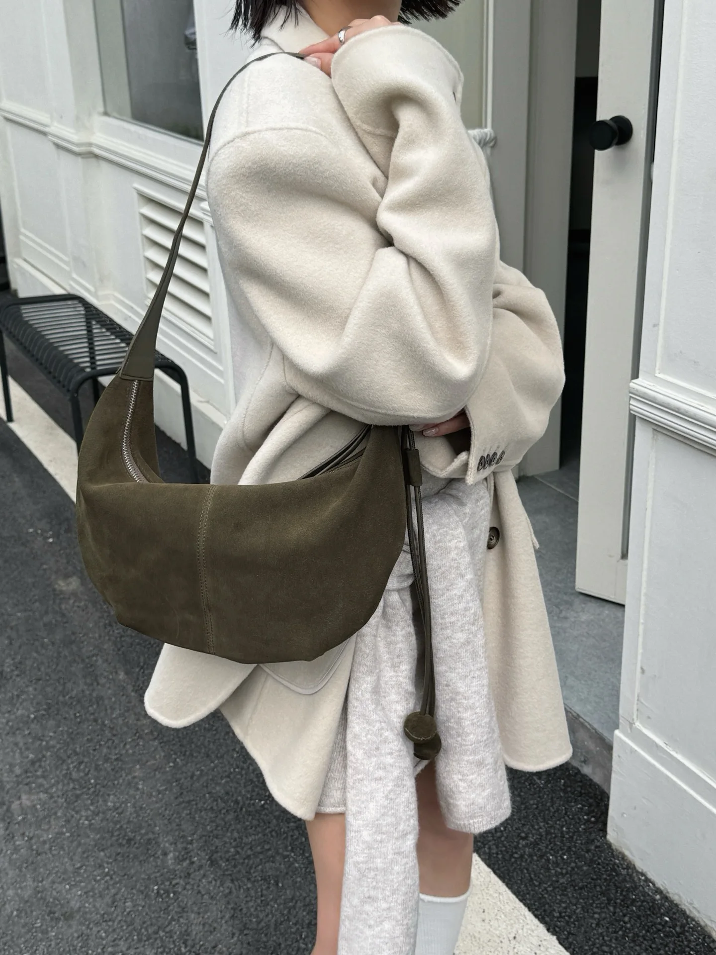 

Natural Suede Genuine Leather Saddle Bags Luxury Woman Bags Shoulder Messenger Purse Matte Half Moon Tote 2025 New