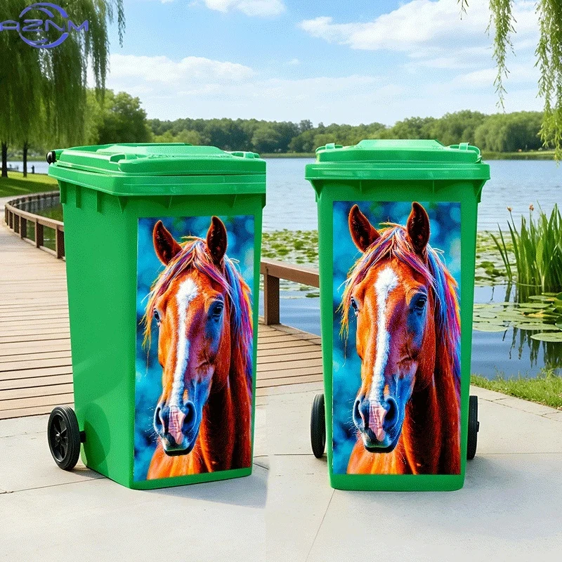 Trash Can Sticker, Colorful Brown Horse Head Theme Design, Self-Adhesive Wall Decal Wallpaper, Kitchen Trash Can Decoration. S