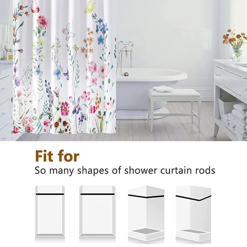 Floral Summer Shower Curtain Flower Fabric Cloth Shower Curtains for Rustic Vintage Bathroom Decor Spring Plant Shower Curtains