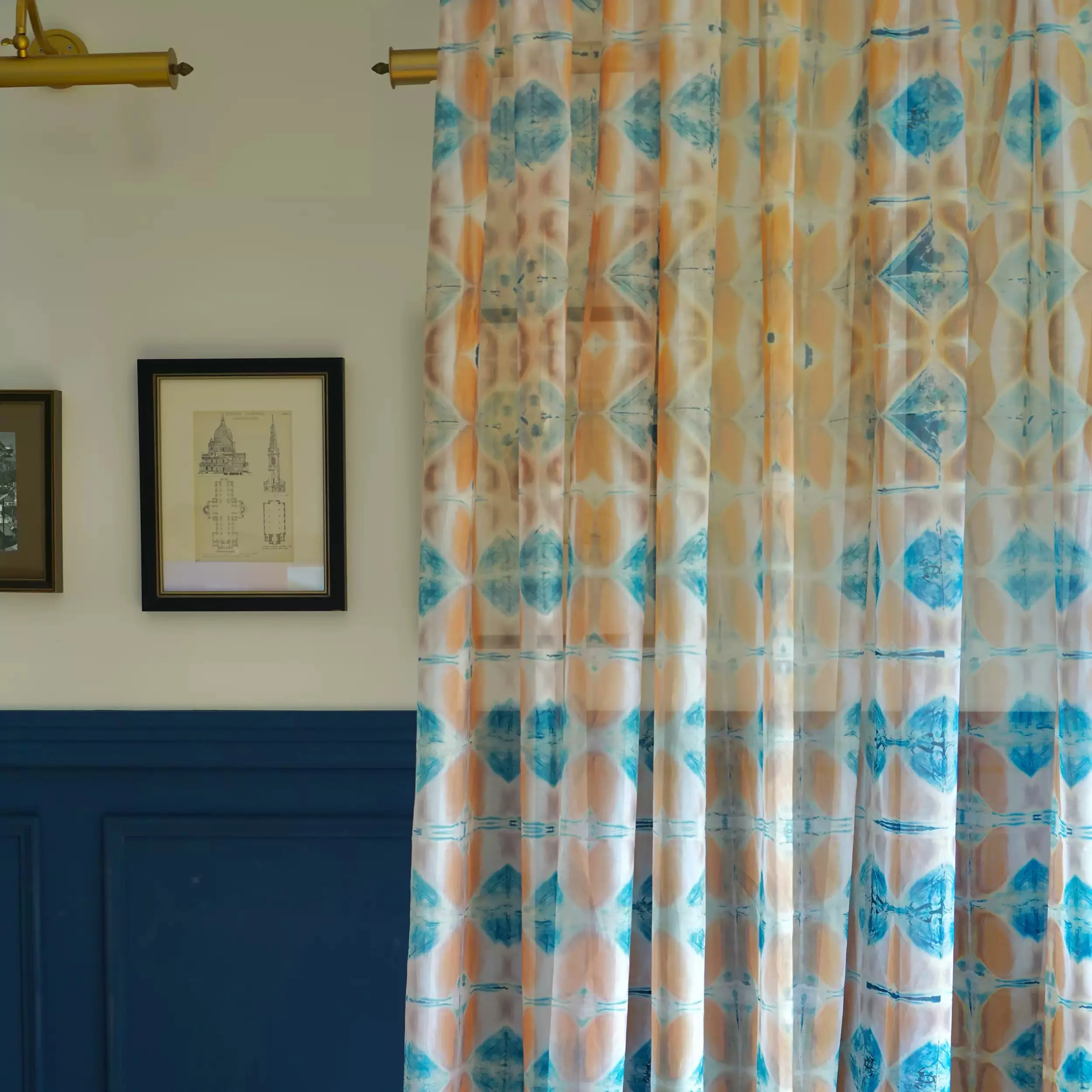 Blue Wave Handmade Tye-Die Semi-Sheer Curtain For Parlour Balcony Window