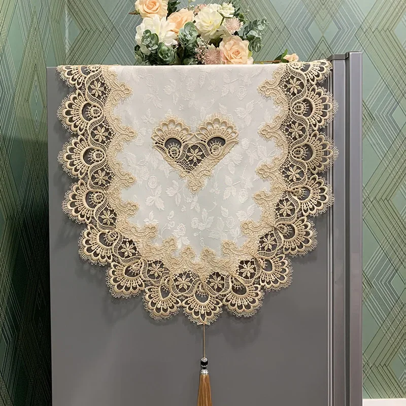 Refrigerator cover cloth embroidered mesh yarn double door dust-proof cloth light luxury single door lace curtain cover