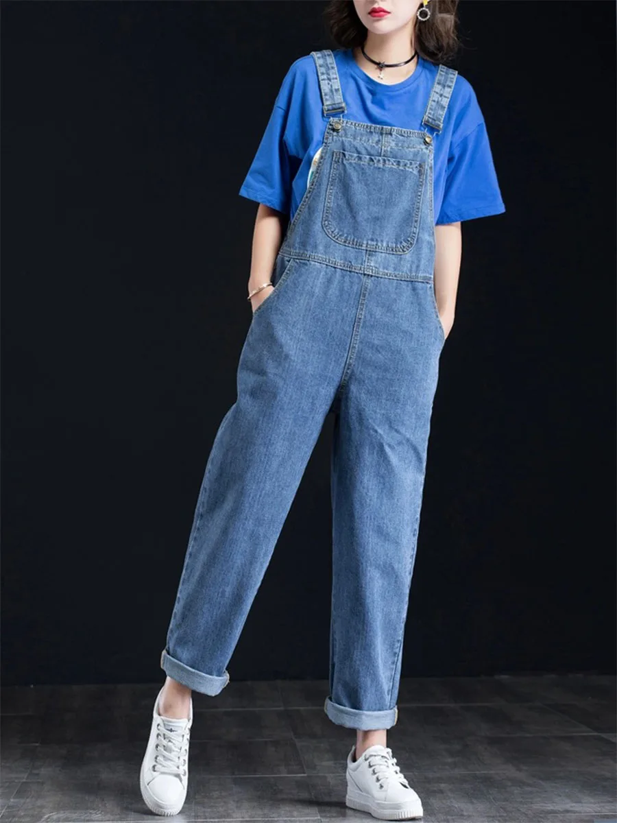 

Women's Denim Overalls Spring 2024 Loose Straight Leg Slimming High Waist Nine-Piece Bodysuit Versatile Casual Cotton Blend