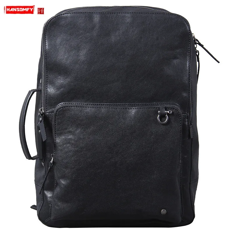 

New Simple Leather Backpack Men's Large Capacity Schoolbag Laptop Bag Men Travel Backpack First Layer Cowhide Handmade Original