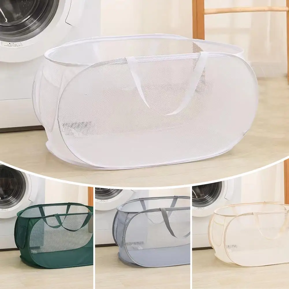 Folding Laundry Basket Organizer for Dirty Clothes Bathroom Clothes Mesh Storage Bag Household Wall Hanging Basket Frame Bu K6W6