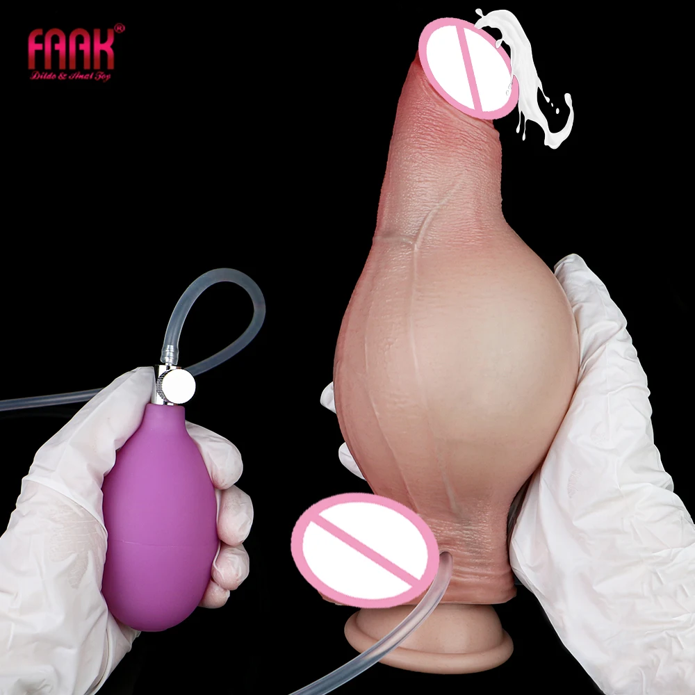 FAAK Inflatable Realistic Ejaculation Dildo With Sucker Silicone Squirting Penis Penetration Sex Toys For Women Anal Dilator