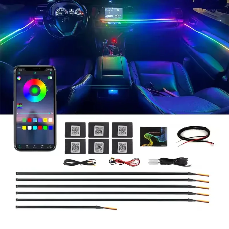 

Interior LED Ambient Light RGB Car Strip 10 In 1 Kit APP Control 64 Color Symphony Lamp Universal Fit Decorative Footwell Use
