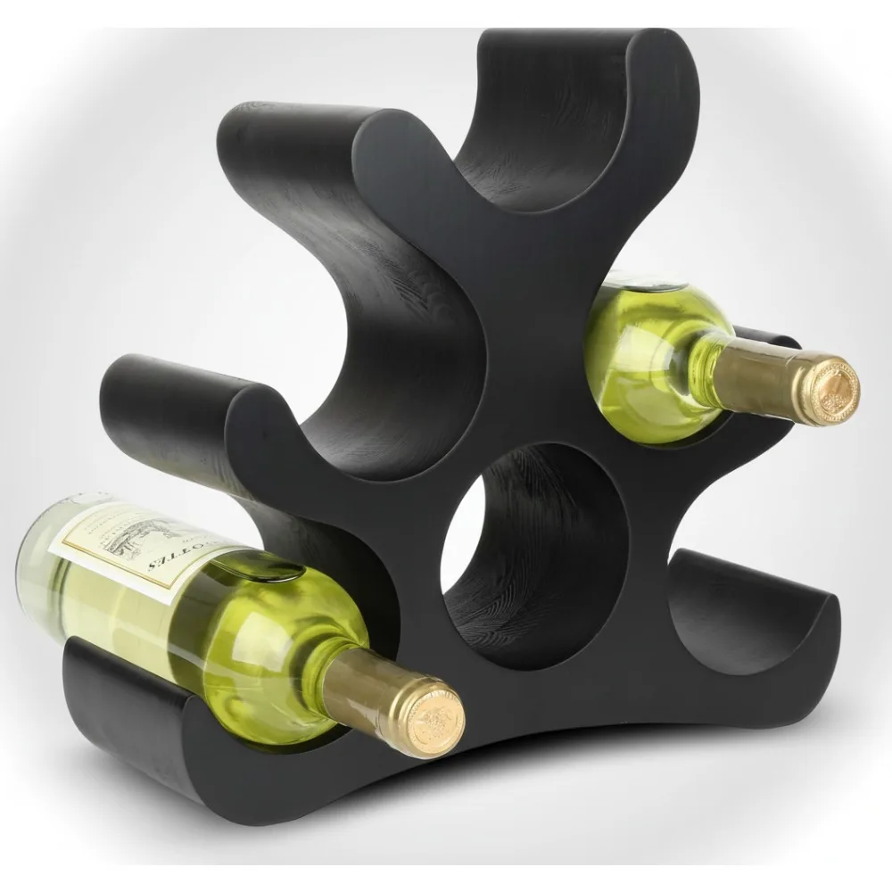 

6 Bottle Wooden Wine Rack - Freestanding Countertop Holder for Kitchen Bar Pantry Storage