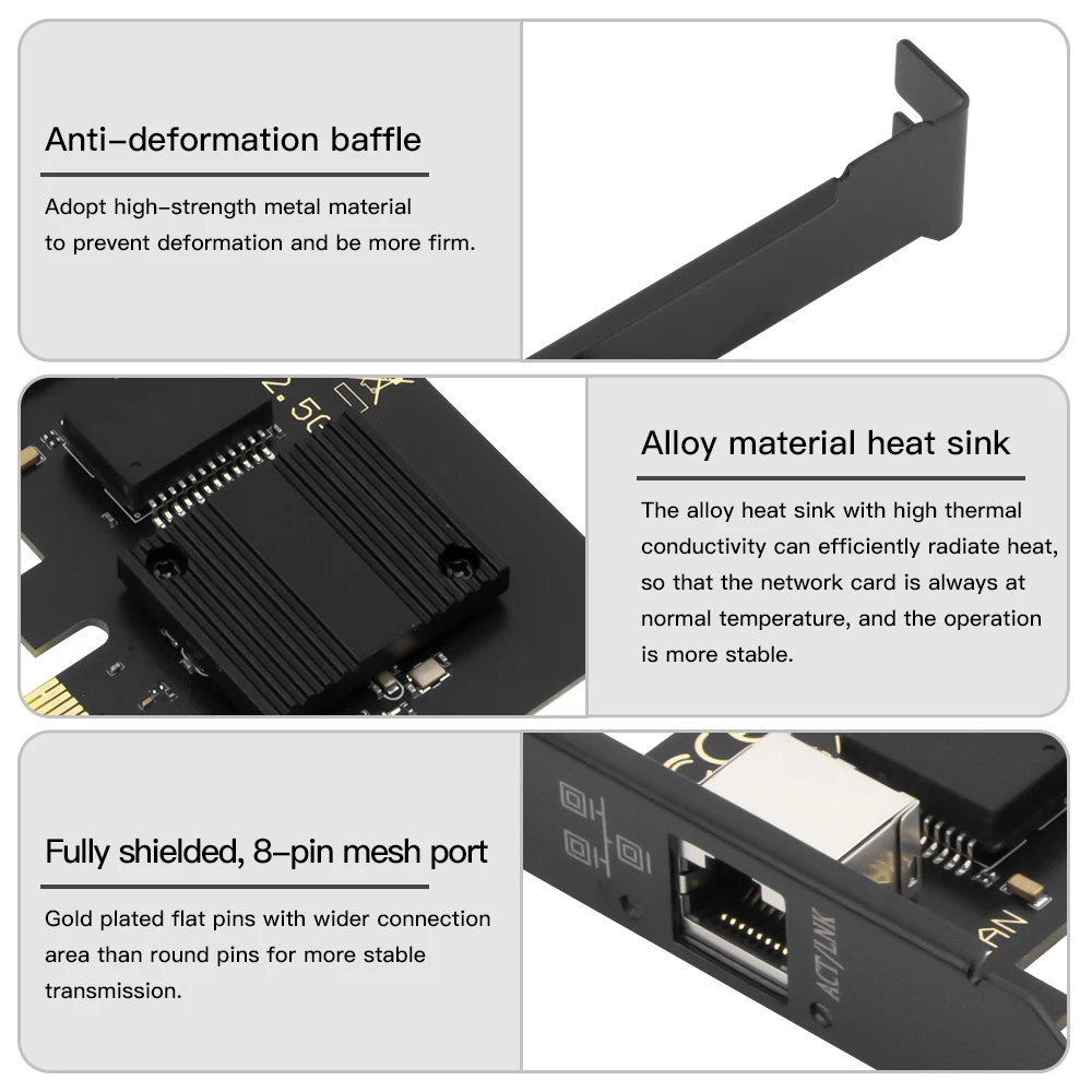 Karta sieciowa 2.5G Intel i226 PCIE na RJ45 100/1000/2500Mbps Interfejs RJ45 LAN Etherent Gigabit Adapter do komputera PC/komputera stacjonarnego dla Win — zdjęcie 6