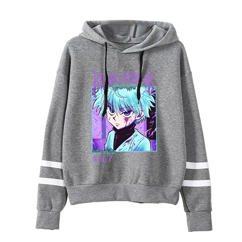 New Fashion Anime Killua Zoldyck Pullover Long Sleeve Sports Hoodie Women Stripe Sweatshirt Pullover Tops