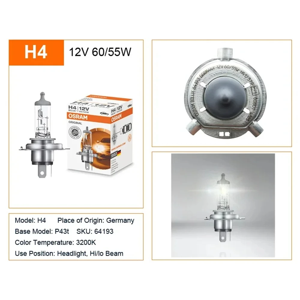 Osram original 64193 H4 12V 60/55W P43t car halogen headlight car bulb 3200K standard lamp made in Germany