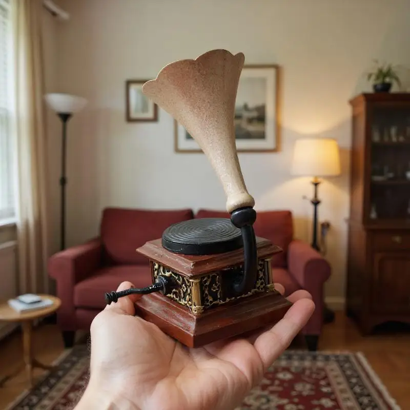 Casa de bonecas vintage fonógrafo miniaturas modelo sala estar acessórios da casa boneca decoração crianças fingir jogar brinquedos ornamentos presentes