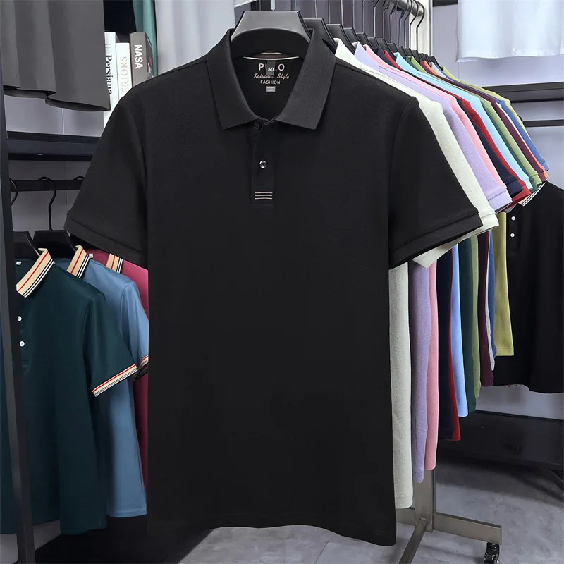 Pure black base color with colorful stripes on the placket, understated yet not monotonous, suitable for both workplace and casu