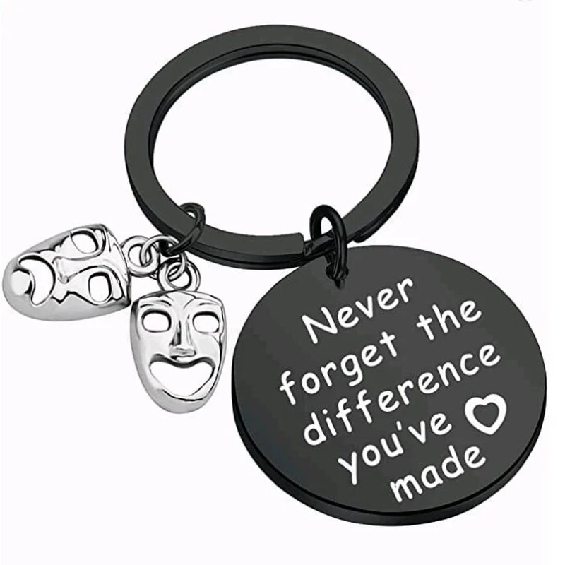 Theatre Keychain Drama Mask Gift Tragedy Comedy Jewelry Never Forget The Difference You've Made Keychain for Theater Lover