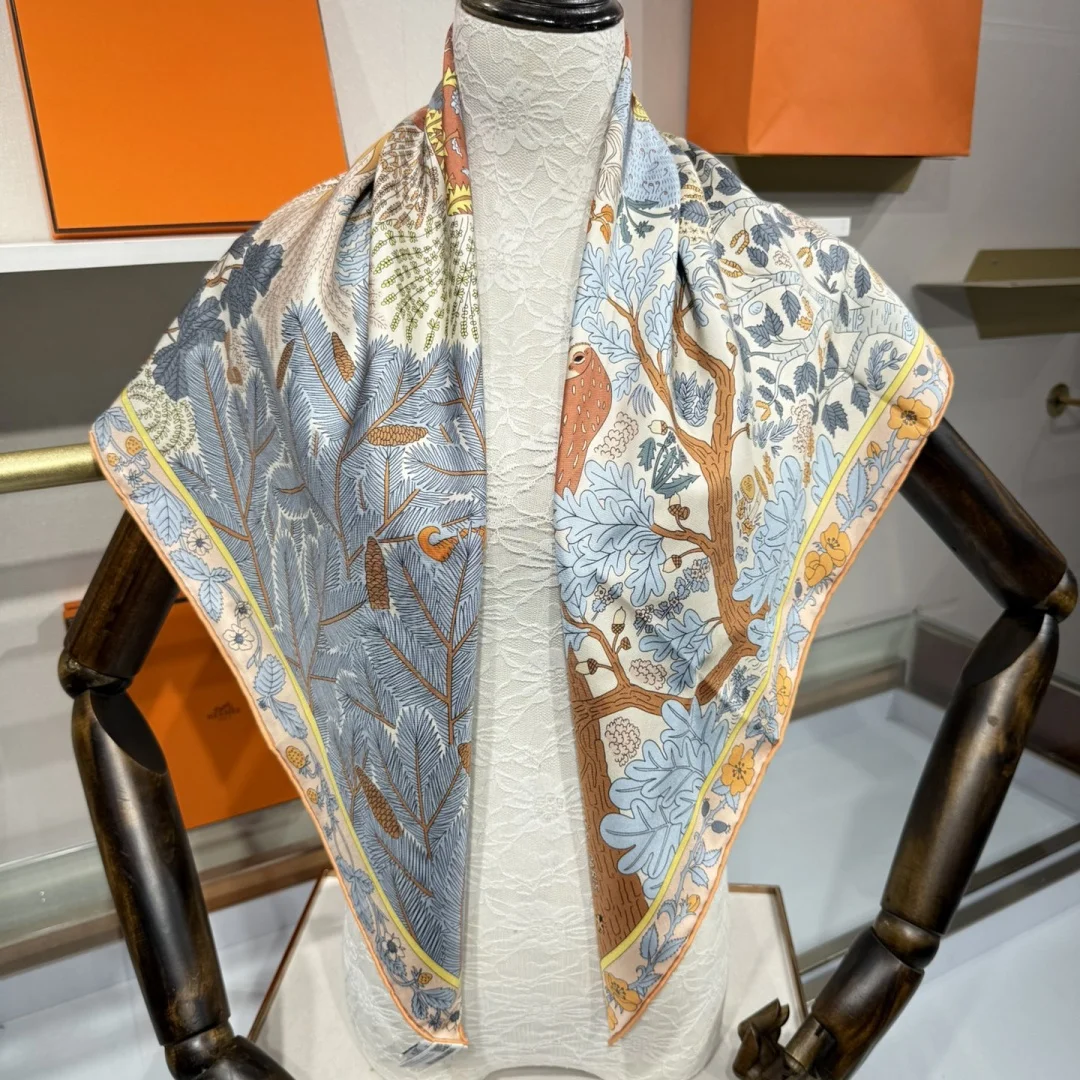 

Holiday Wedding Gift Forest Silk Scarf Floral Scarf 90cm Silk Square Scarf Shawl Cravat Premium Luxury Stylish Versatile