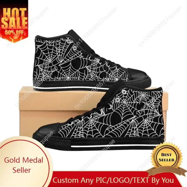 

Spiderweb Edgy Goth High Top Sneakers Mens Womens Teenager Canvas Sneaker Casual Couple Shoes Custom Shoe