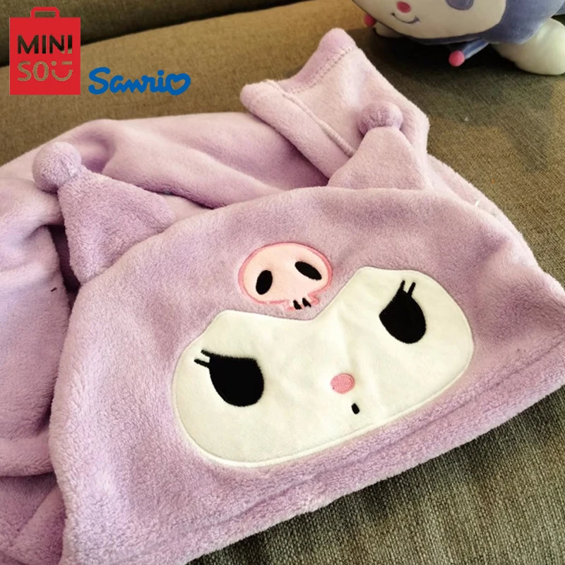 MINSO Senrio Kuromi accappatoio addensato velluto corallo Kawaii Cinnamoroll coperta mantello con cappuccio My Melody Cartoon Cute Nap scialle caldo