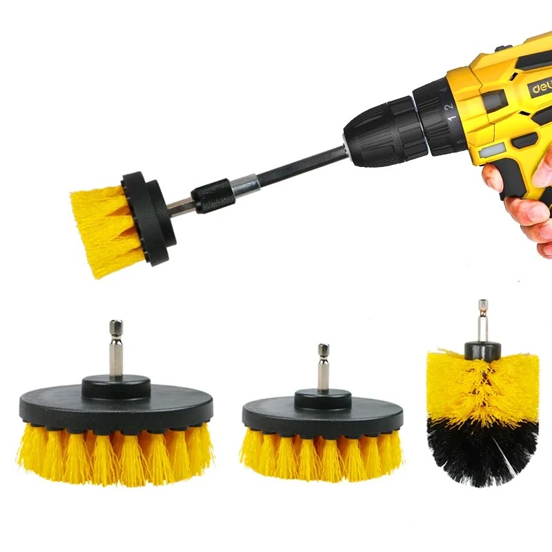 3/4pcs/ Drill Brush Set Power Scrubber Brush Polisher Bathroom Stain Polishing Kit with Extender Household Cleaning Tools