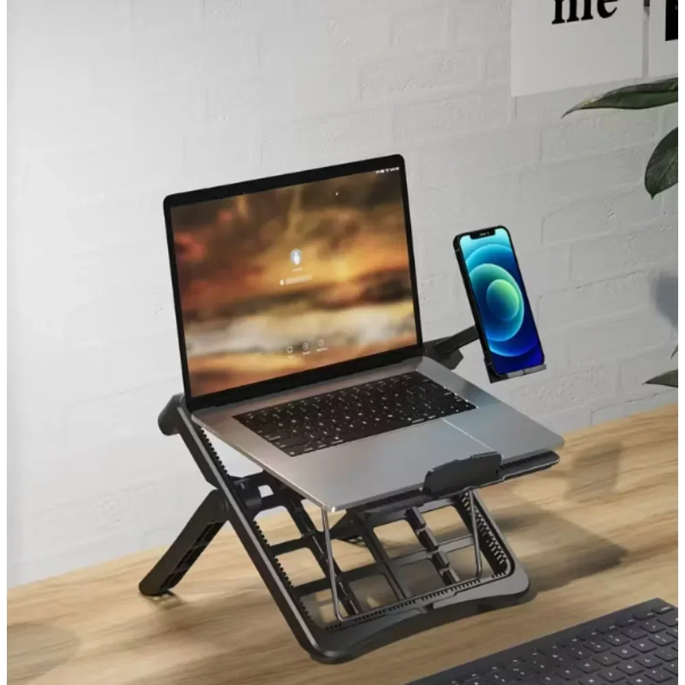 1 Stück Verstellbarer Laptop-Ständer mit Metall-Kunststoff-Konstruktion, mit Handyhalterung, maximale Belastung 15 kg, für Büro, Zuhause und Reisen