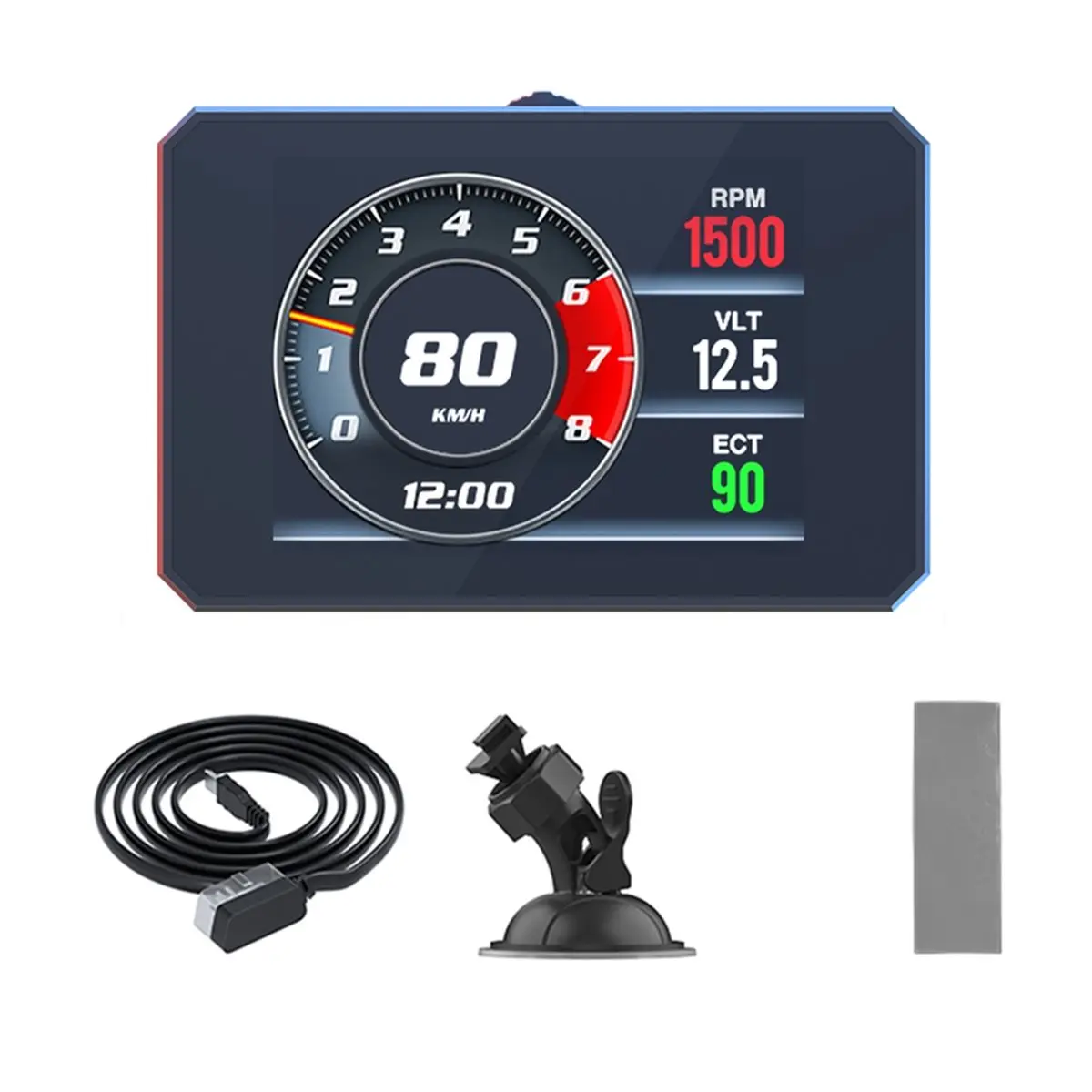 Compatible P16 Car OBD2 HUD Head Up Display 3 Inch LCD Digital Speedometer with RPM Water Temperature Voltage Turbo Pressure
