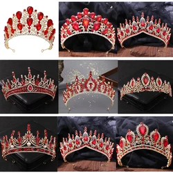 Baroque Red Crystal Tiaras And Crowns Prom Rhinestone Bridal Diadem Crown Taira For Women Wedding Hair Accessories Jewelry Crown
