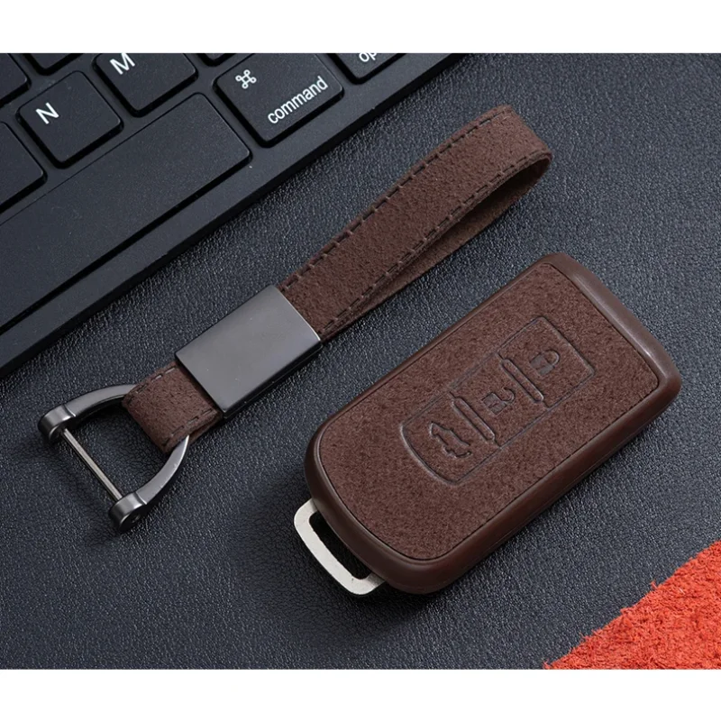 Car Suede Leather Key Case Cover Holder For Mitsubishi Outlander Lancer 10 Pajero Sport ASX RVR L200 Eclipse Cross Accessories