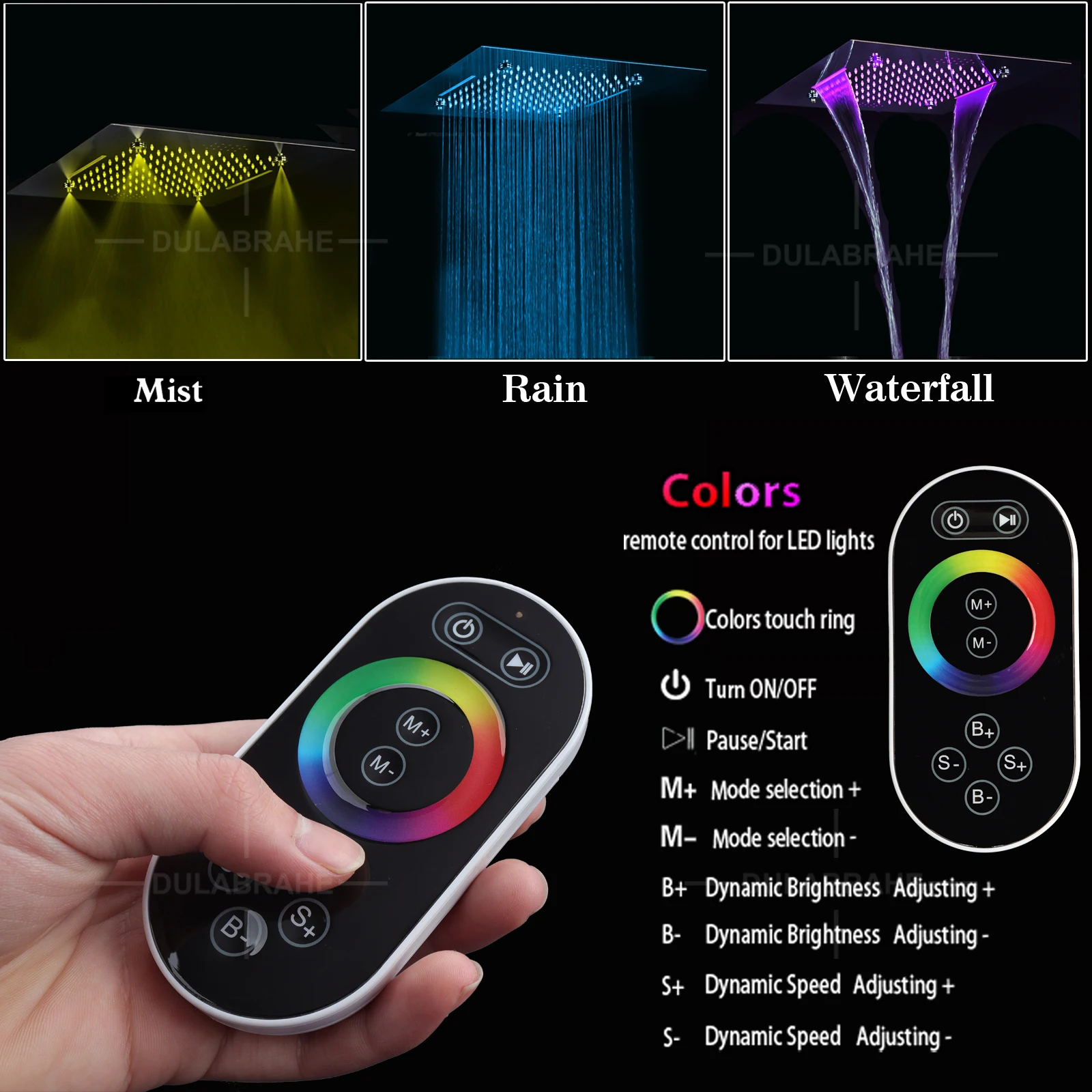 Ceiling Embedded 20 Inch LED Mist Rain&Waterfall Shower Head with Music Speaker Cold and Hot Digital Display Shower Faucet Set