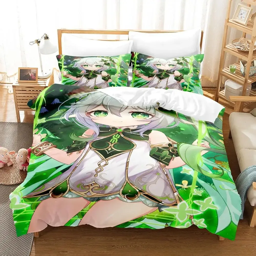New Game Nahida Genshin Impact Bedding Set Cartoon Anime three-piece Set Adult Kid Bedroom Duvetcover Sets 3D Kawaii Girls view 3
