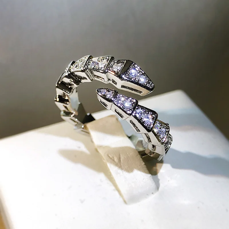 Simple Female Ring Silver Color Snake Shaped Zircon Stone Adjustable Rings for Women Statement Jewelry Promise Love Ring Anillos