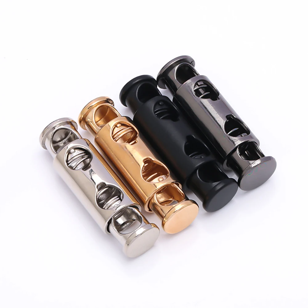 10 個金属二重穴ヘッドスプリングバックルコードロック弾性調整バックル締め付けファスナーロック縫製アクセサリー