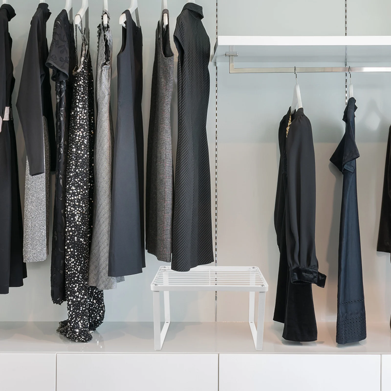 

1Pcs Wardrobe Partition Shelf Strong Iron Layered Storage Rack Compact Size Elegant Color Matching for Closet Living Room